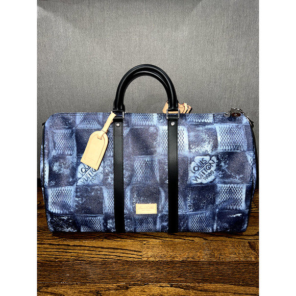 Louis Vuitton Keepall Bandouliere 50 Damier Salt Blue Logo Weekend Travel Bag - Picture 3 of 10